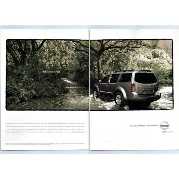 2007 Nissan Pathfinder V8 SUV 2 Page Vintage Print Ad River Crossing Wall Art - Picture 1 of 4